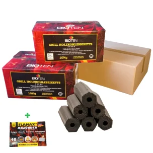 Premium Grillbriketts BIOTEN 10 kg, 20 kg + Anzünder